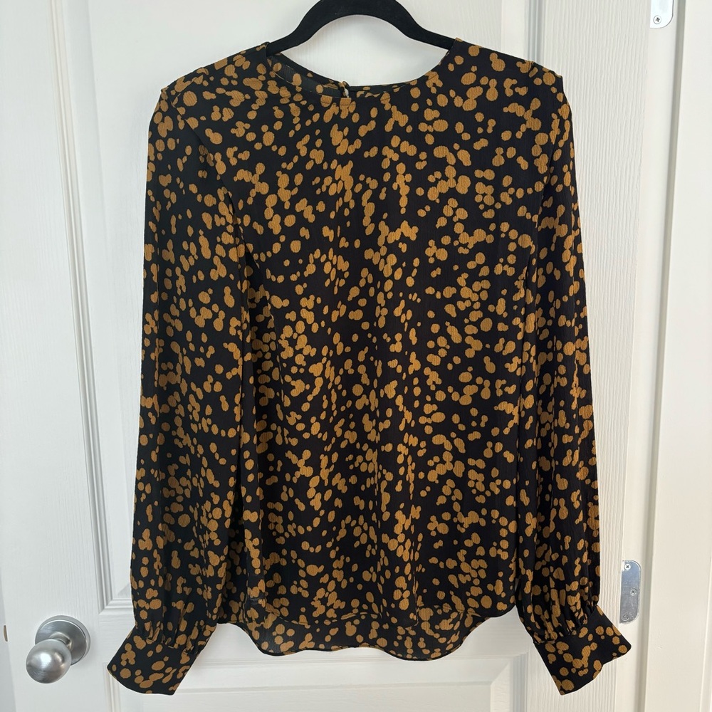 RW&Co | Crepe Long Sleeve Dot Print Blouse - Size L